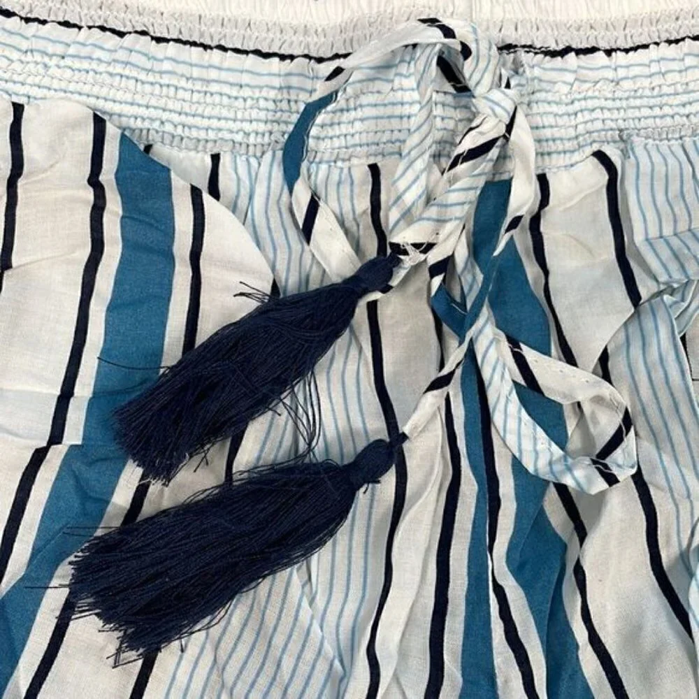 NWT Surf Gypsy Printed Side Lace Up Swim Cover Up Shorts Stripe Beach Blue Sz L